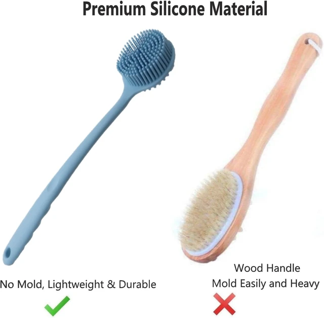 Alt view image 4 of 7 - Soft Exfoliating Body Bath Brush with Hook, Long Handle Silicone Back Scrubber for Shower