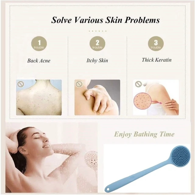 Alt view image 5 of 7 - Soft Exfoliating Body Bath Brush with Hook, Long Handle Silicone Back Scrubber for Shower