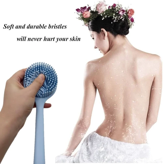 Alt view image 6 of 7 - Soft Exfoliating Body Bath Brush with Hook, Long Handle Silicone Back Scrubber for Shower