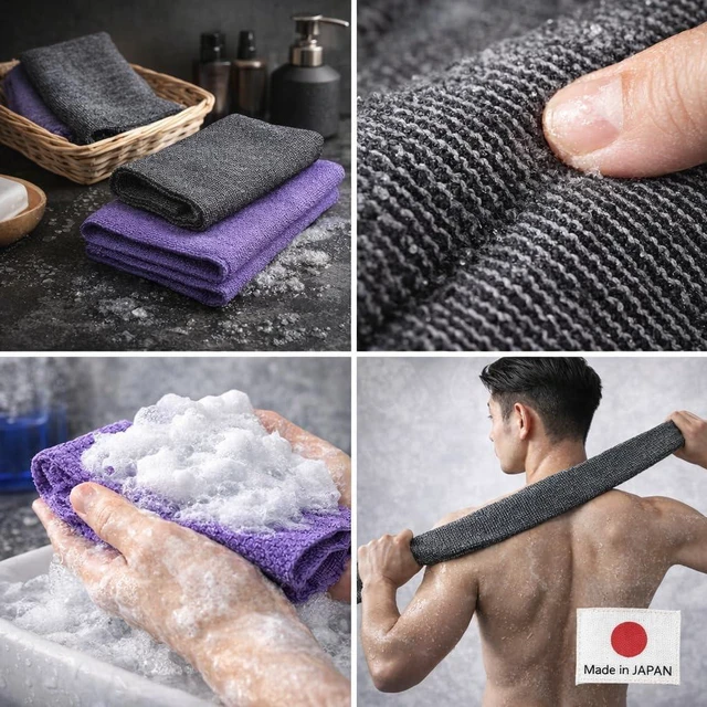 Alt view image 5 of 7 - Unisex Back Cleaning Tool, Japanese Exfoliating Body Scrubber Towel - Deep Cleansing Loofah Washcloth for Dead Skin Removal & Rich Foam