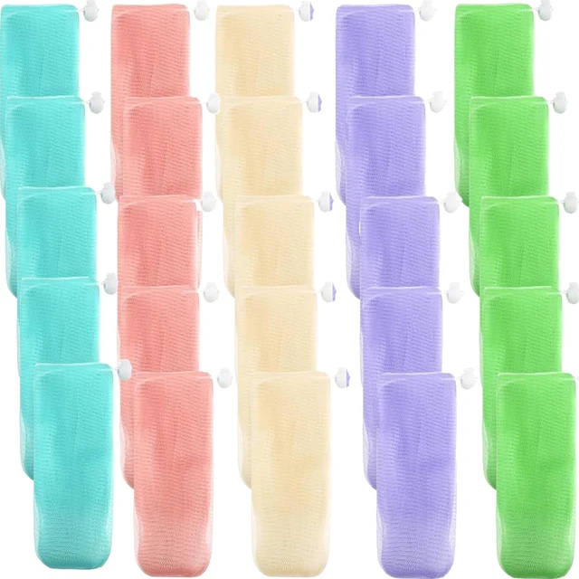 Main image of Mesh Soap Bags with Drawstring Loofah Exfoliating Pouch Bubble Foaming Net for Body Facial Shower Cleaning