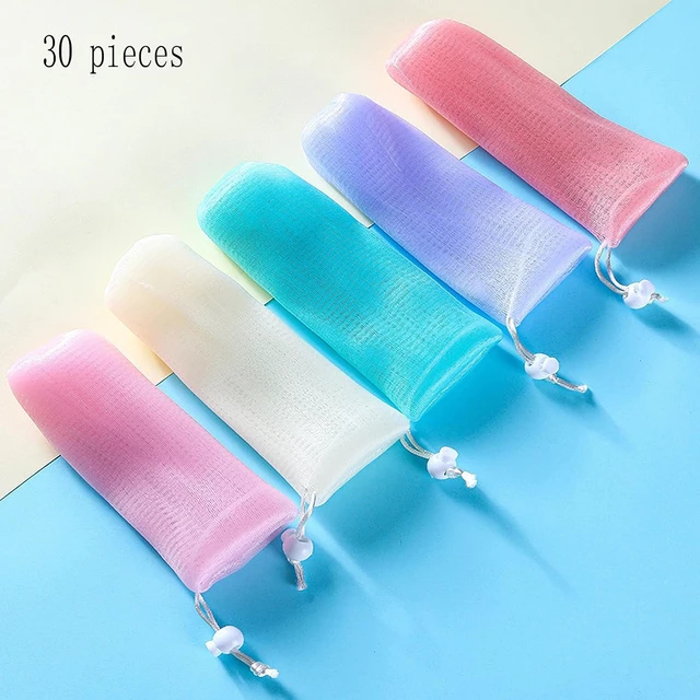 Alt view image 3 of 7 - Mesh Soap Bags with Drawstring Loofah Exfoliating Pouch Bubble Foaming Net for Body Facial Shower Cleaning