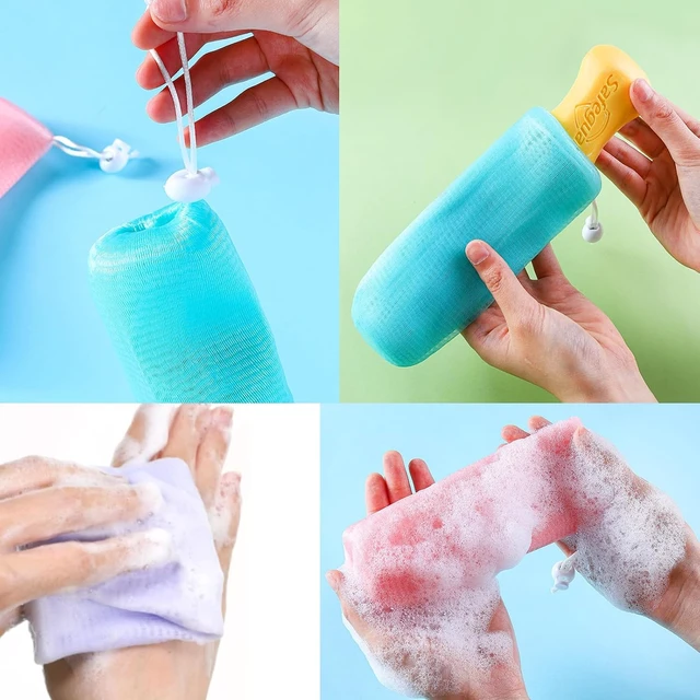 Alt view image 4 of 7 - Mesh Soap Bags with Drawstring Loofah Exfoliating Pouch Bubble Foaming Net for Body Facial Shower Cleaning