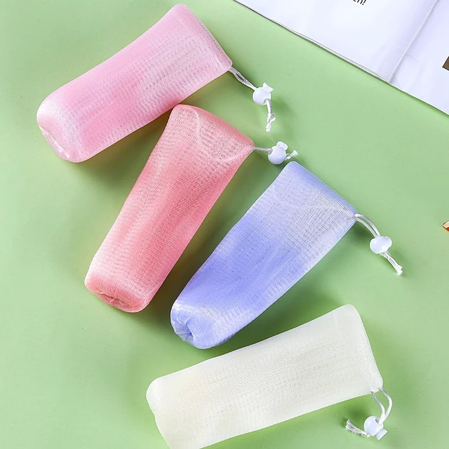 Alt view image 6 of 7 - Mesh Soap Bags with Drawstring Loofah Exfoliating Pouch Bubble Foaming Net for Body Facial Shower Cleaning