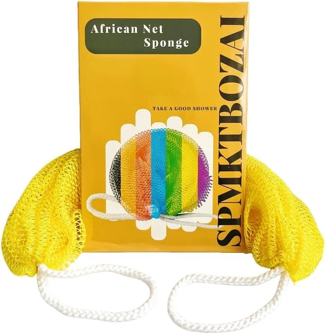 Main image of Real Black-Owned Exfoliating Bath Loofah with Back Scrubber for Shower & Body Care, Authentic African Net Sponge