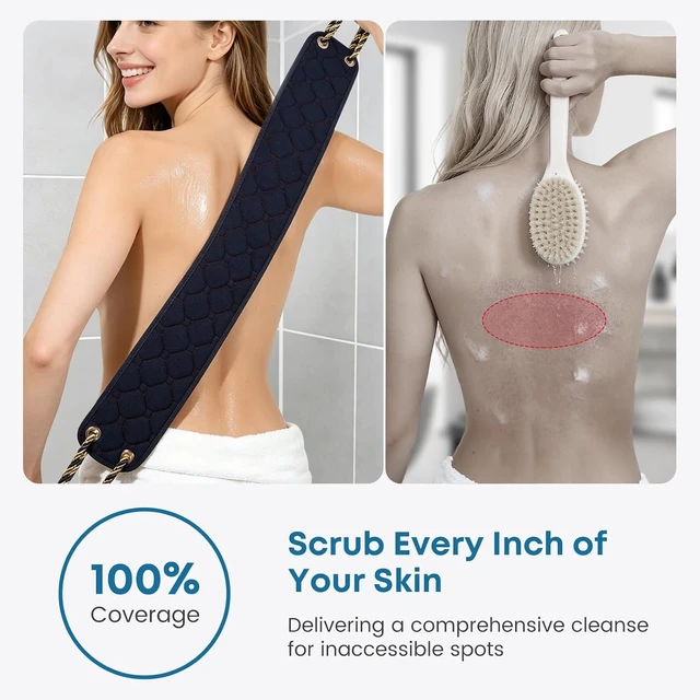 Alt view image 3 of 7 - Long Handle Shower Back Scrubber with Dual Grips for Body Exfoliation