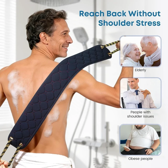 Alt view image 4 of 7 - Long Handle Shower Back Scrubber with Dual Grips for Body Exfoliation