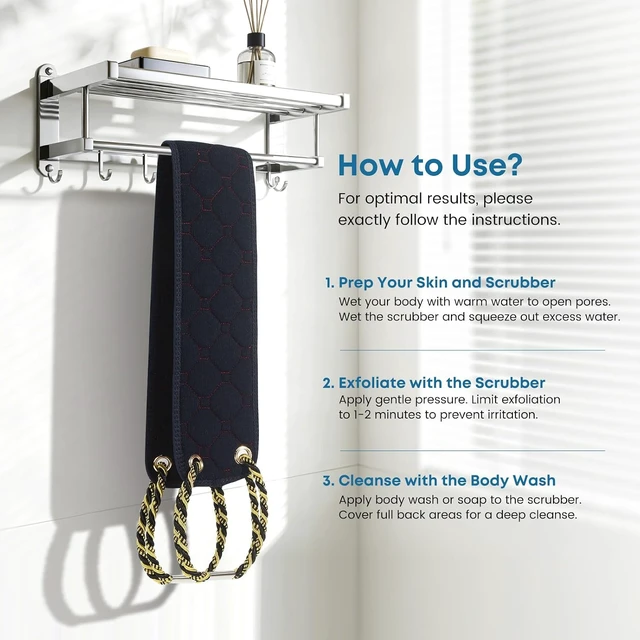 Alt view image 7 of 7 - Long Handle Shower Back Scrubber with Dual Grips for Body Exfoliation