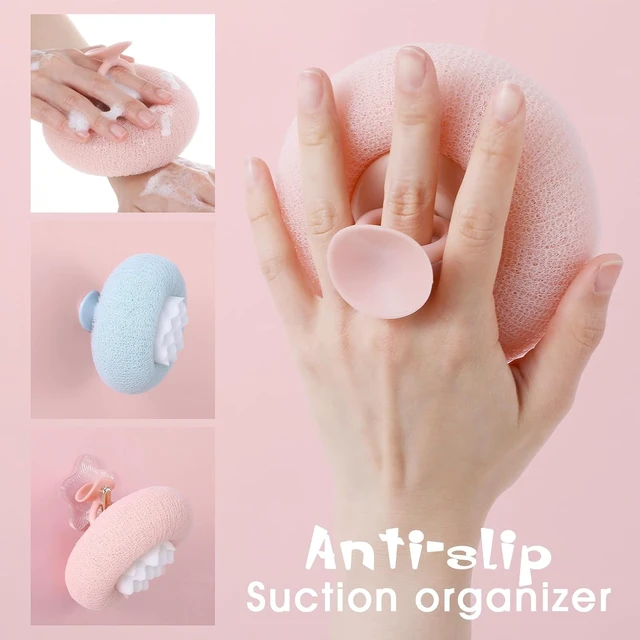 Alt view image 3 of 7 - Soft Sunflower Suction Cup Bath Exfoliating Sponge Ball Body Brush Mesh Cleaning Scrubber with Comfortable Non-Slip Handle