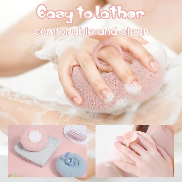 Alt view image 4 of 7 - Soft Sunflower Suction Cup Bath Exfoliating Sponge Ball Body Brush Mesh Cleaning Scrubber with Comfortable Non-Slip Handle