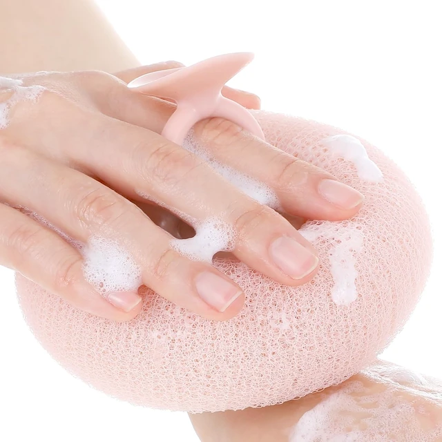Alt view image 5 of 7 - Soft Sunflower Suction Cup Bath Exfoliating Sponge Ball Body Brush Mesh Cleaning Scrubber with Comfortable Non-Slip Handle