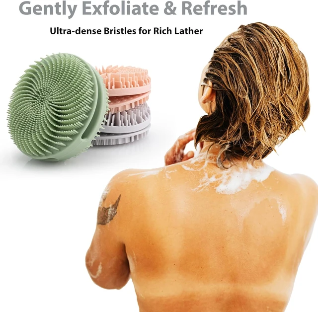 Alt view image 3 of 7 - Easy Cleaning & Rich Lather, Soft Shower Loofah & Massager Brush for Sensitive Skin, Double Silicone Body Exfoliator Set