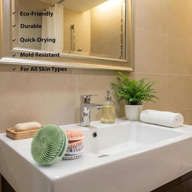 Alt view image 5 of 7 - Easy Cleaning & Rich Lather, Soft Shower Loofah & Massager Brush for Sensitive Skin, Double Silicone Body Exfoliator Set