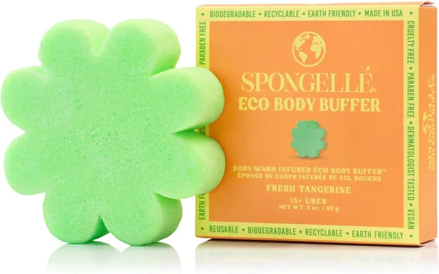 Main image of Dermatologist Tested USA Made, Spongelle Fresh Tangerine Eco Body Buffer & Shower Loofah - Biodegradable Vegan Cruelty-Free Bath Scrubber for Men Women