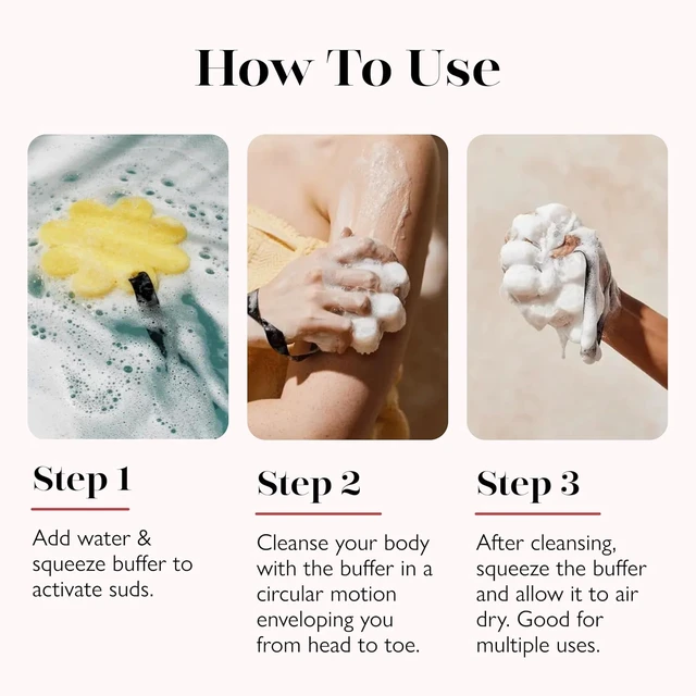 Alt view image 6 of 7 - Dermatologist Tested USA Made, Spongelle Fresh Tangerine Eco Body Buffer & Shower Loofah - Biodegradable Vegan Cruelty-Free Bath Scrubber for Men Women