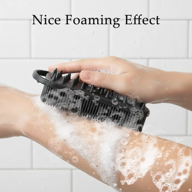 Alt view image 2 of 7 - Rich Lather, Easy Maintenance, Hair Scalp Massager Tool, Gentle Loofah for Bath & Shampoo, Dual-Purpose Exfoliating Shower Brush, Pair of Soft Silicone Body Scrubbers