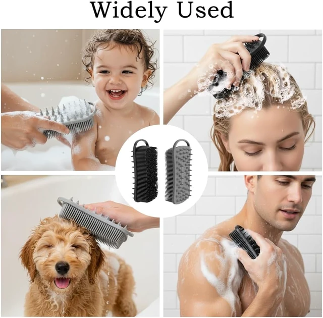 Alt view image 7 of 7 - Rich Lather, Easy Maintenance, Hair Scalp Massager Tool, Gentle Loofah for Bath & Shampoo, Dual-Purpose Exfoliating Shower Brush, Pair of Soft Silicone Body Scrubbers