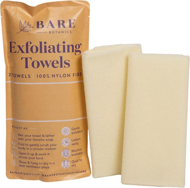 Main image of Bare Botanics Set of Two White Exfoliating Body Scrubbing Towels