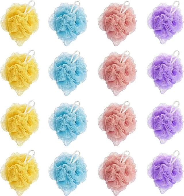 Main image of Mini Loofah Sponge Mesh Shower Puff Bath Pouf with Hanging Loop Body Scrubber for Kids Women Men Travel Size