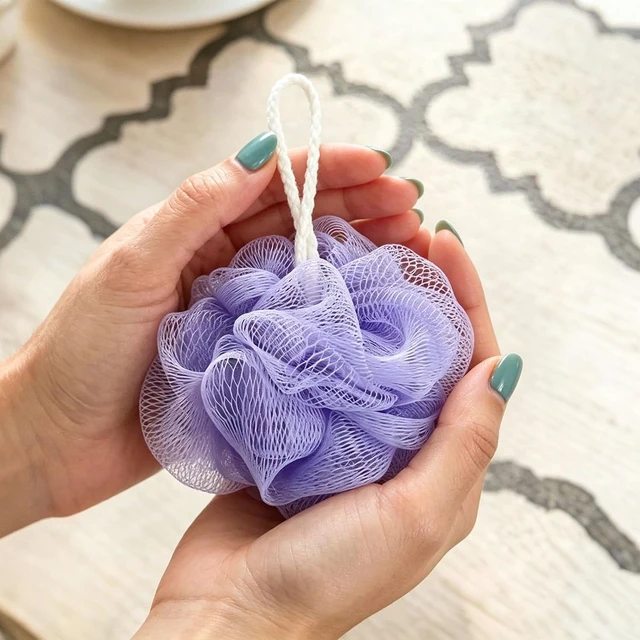 Alt view image 5 of 6 - Mini Loofah Sponge Mesh Shower Puff Bath Pouf with Hanging Loop Body Scrubber for Kids Women Men Travel Size