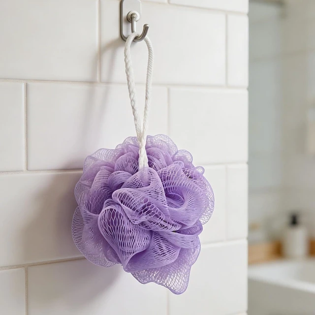 Alt view image 6 of 6 - Mini Loofah Sponge Mesh Shower Puff Bath Pouf with Hanging Loop Body Scrubber for Kids Women Men Travel Size