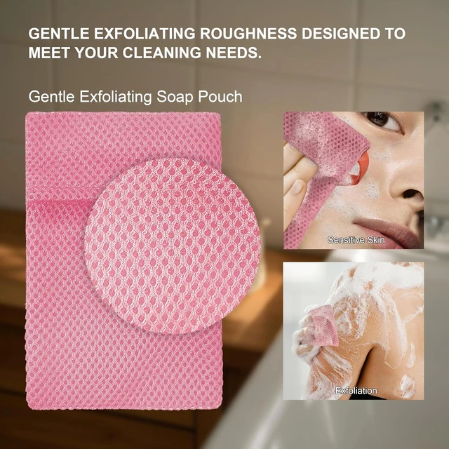 Alt view image 3 of 7 - Body Scrubber Shower Bath Sponge Loofah, Bar Soap Pouch Saver Pocket, 2 Pack Soap Bag Gentle Exfoliating