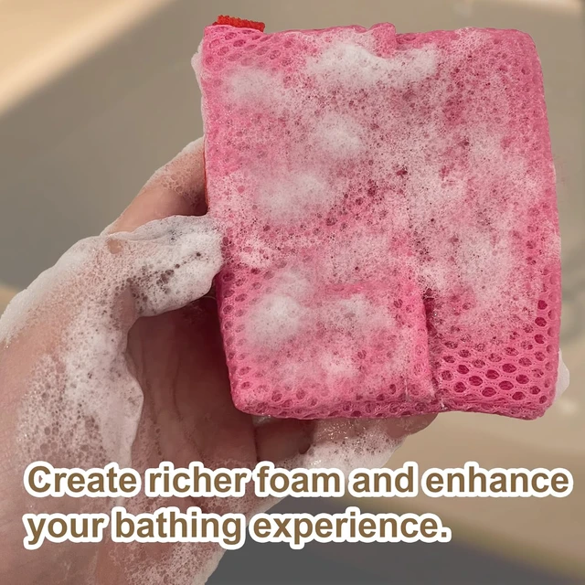 Alt view image 5 of 7 - Body Scrubber Shower Bath Sponge Loofah, Bar Soap Pouch Saver Pocket, 2 Pack Soap Bag Gentle Exfoliating