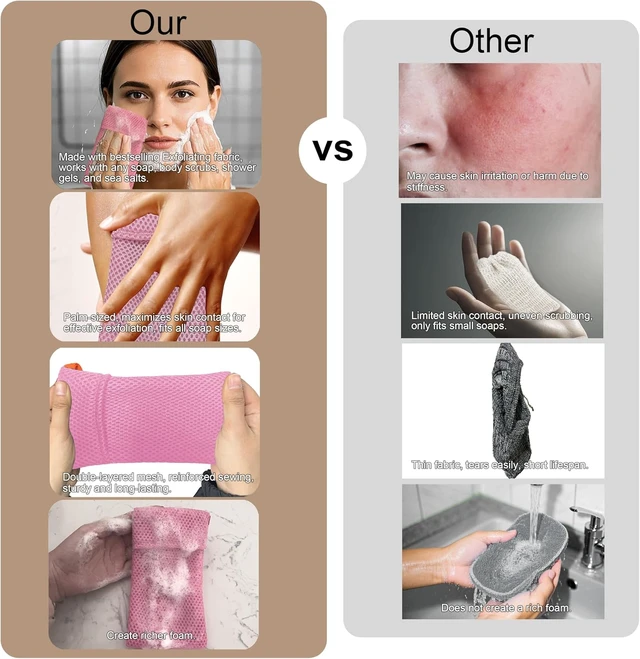 Alt view image 6 of 7 - Body Scrubber Shower Bath Sponge Loofah, Bar Soap Pouch Saver Pocket, 2 Pack Soap Bag Gentle Exfoliating