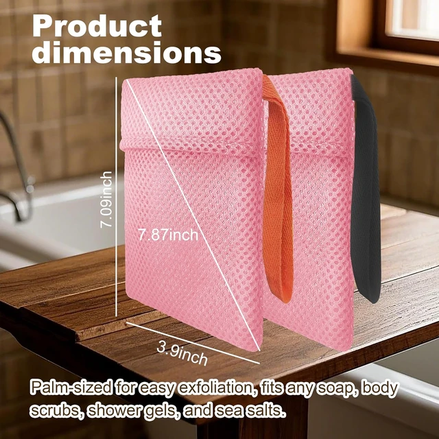 Alt view image 2 of 7 - Body Scrubber Shower Bath Sponge Loofah, Bar Soap Pouch Saver Pocket, 2 Pack Soap Bag Gentle Exfoliating