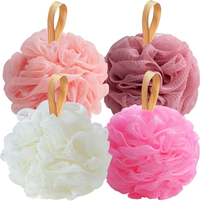 Main image of Soft Exfoliating Body Scrubber for Shower, Mesh Bath Pouf Set