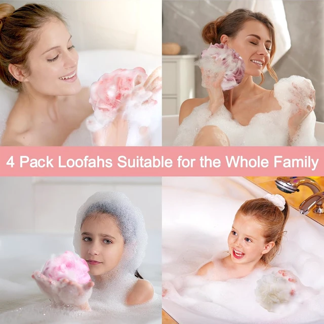 Alt view image 3 of 7 - Soft Exfoliating Body Scrubber for Shower, Mesh Bath Pouf Set