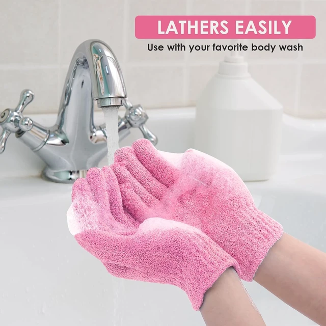 Alt view image 4 of 7 - Dual Texture Exfoliating Bath Gloves Natural Body Loofah Scrub Mitts for Shower Dead Skin Removal