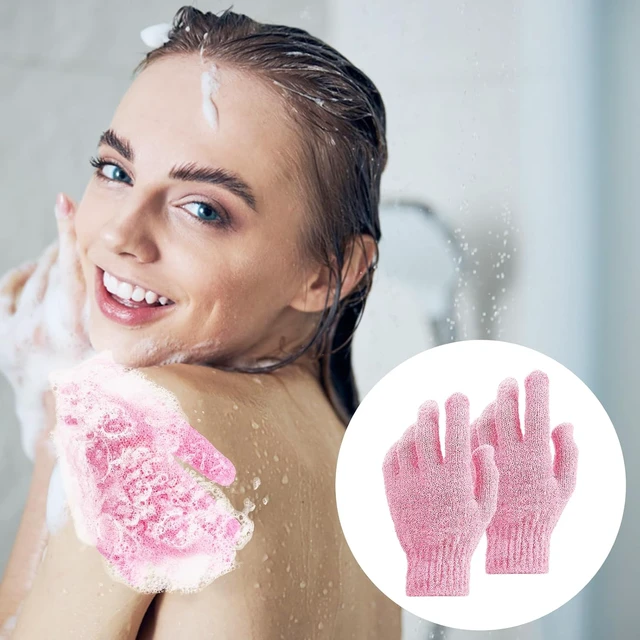 Alt view image 7 of 7 - Dual Texture Exfoliating Bath Gloves Natural Body Loofah Scrub Mitts for Shower Dead Skin Removal