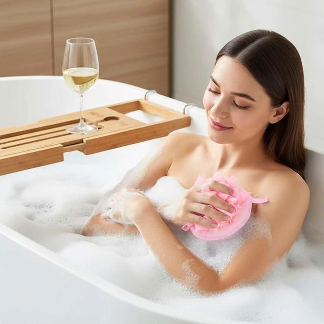 Alt view image 4 of 7 - Gentle Exfoliating Mesh Sponge for Sensitive Skin & Body Cleansing, Portable Mini Shower Puff with Elastic Strap