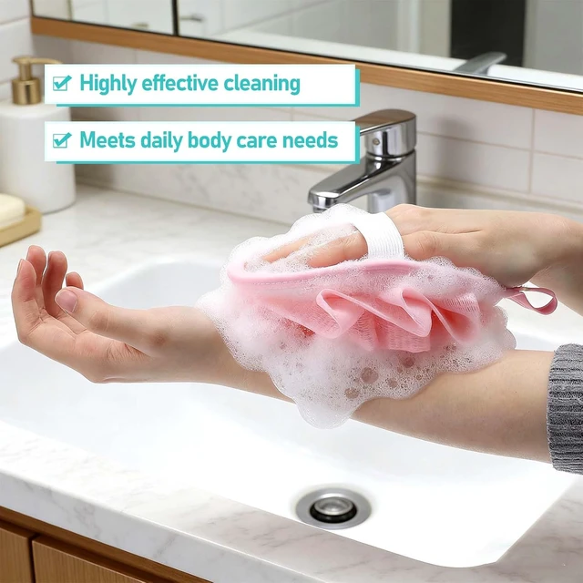 Alt view image 5 of 7 - Gentle Exfoliating Mesh Sponge for Sensitive Skin & Body Cleansing, Portable Mini Shower Puff with Elastic Strap