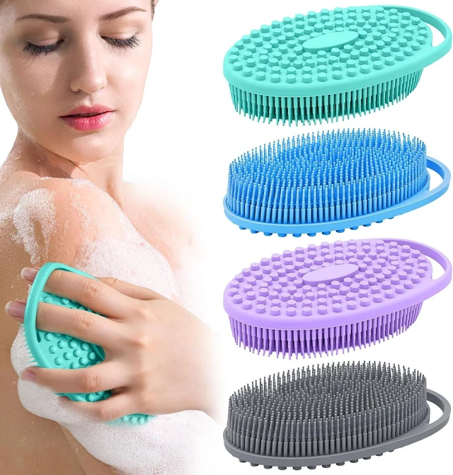 Main image of Quick Foaming Shower Scrubber, Soft Exfoliating Bath Sponge for Men & Women, Double-Sided Silicone Loofah Set with Hanging Loop