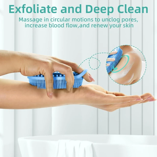 Alt view image 4 of 7 - Quick Foaming Shower Scrubber, Soft Exfoliating Bath Sponge for Men & Women, Double-Sided Silicone Loofah Set with Hanging Loop