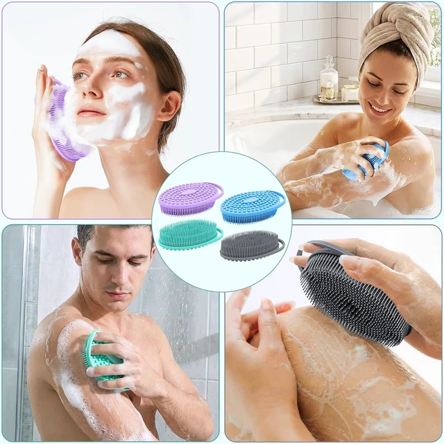 Alt view image 6 of 7 - Quick Foaming Shower Scrubber, Soft Exfoliating Bath Sponge for Men & Women, Double-Sided Silicone Loofah Set with Hanging Loop