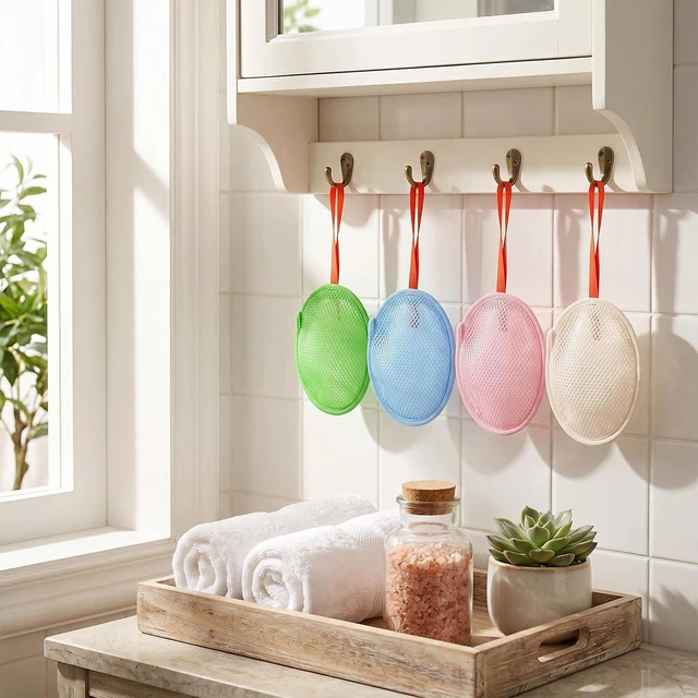 Alt view image 7 of 7 - Mesh Soap Saver Pouch Bag Net for Bar Soap Loofah Exfoliating Shower Holder