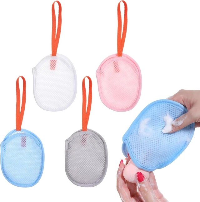 Main image of Double Layer Foaming Soap Saver Pouches for Shower and Travel, Set of 4 Exfoliating Soap Mesh Bags