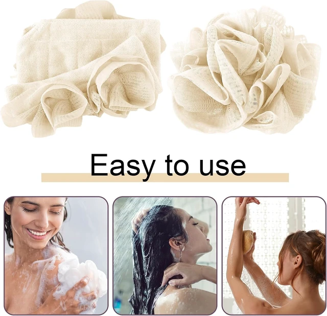 Alt view image 4 of 6 - Exfoliating Mesh Shower Puff for Body Cleansing and Smooth Skin, 2-in-1 Bath Loofah Sponge Set with Drawstring