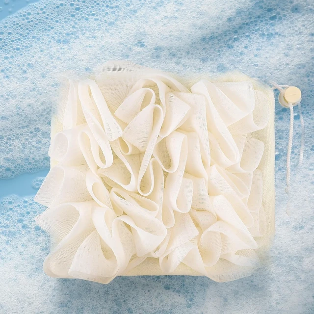 Alt view image 6 of 6 - Exfoliating Mesh Shower Puff for Body Cleansing and Smooth Skin, 2-in-1 Bath Loofah Sponge Set with Drawstring