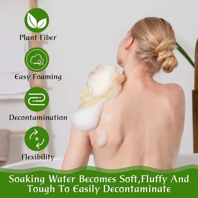 Alt view image 2 of 7 - Unisex Bath Tool, Organic Exfoliating Shower Sponge for Smooth Skin, Natural Loofah Body Scrubber Set
