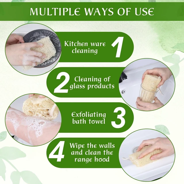 Alt view image 6 of 7 - Unisex Bath Tool, Organic Exfoliating Shower Sponge for Smooth Skin, Natural Loofah Body Scrubber Set
