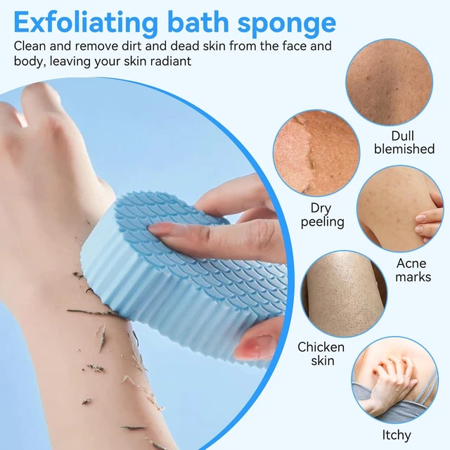 Alt view image 3 of 7 - Unisex Bath Accessory, Soft Shower Scrubber for Dead Skin Removal, Fish Scale Pattern Deep Cleansing Body Exfoliating Sponge with Lanyard