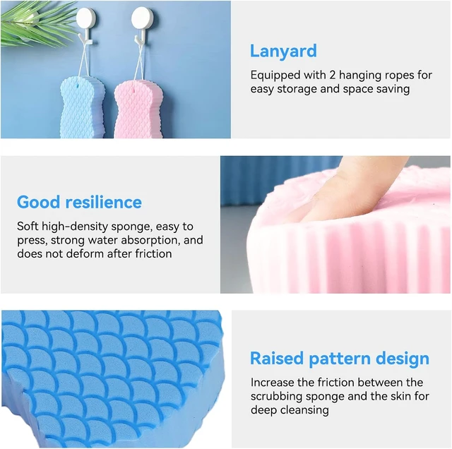 Alt view image 6 of 7 - Unisex Bath Accessory, Soft Shower Scrubber for Dead Skin Removal, Fish Scale Pattern Deep Cleansing Body Exfoliating Sponge with Lanyard
