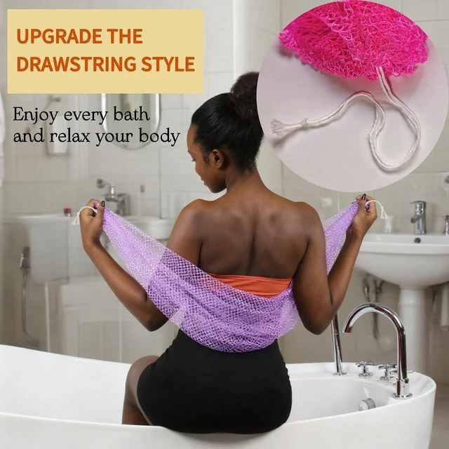 Alt view image 4 of 7 - Bathing Care Accessory, Back Cleaning Washcloth for Shower, Exfoliating Loofah Body Scrubber, Genuine African Net Sponge