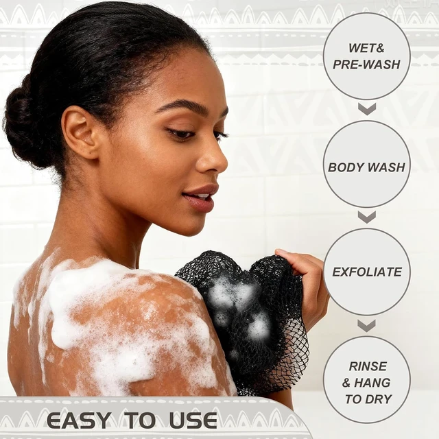 Alt view image 7 of 7 - Bathing Care Accessory, Back Cleaning Washcloth for Shower, Exfoliating Loofah Body Scrubber, Genuine African Net Sponge