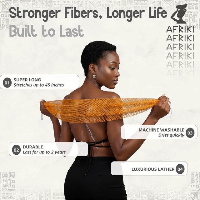 Alt view image 3 of 7 - Premium African Net Sponge Authentic Exfoliating Body Scrubber Extra Long Stretch Bath Washcloth for Smooth Skin