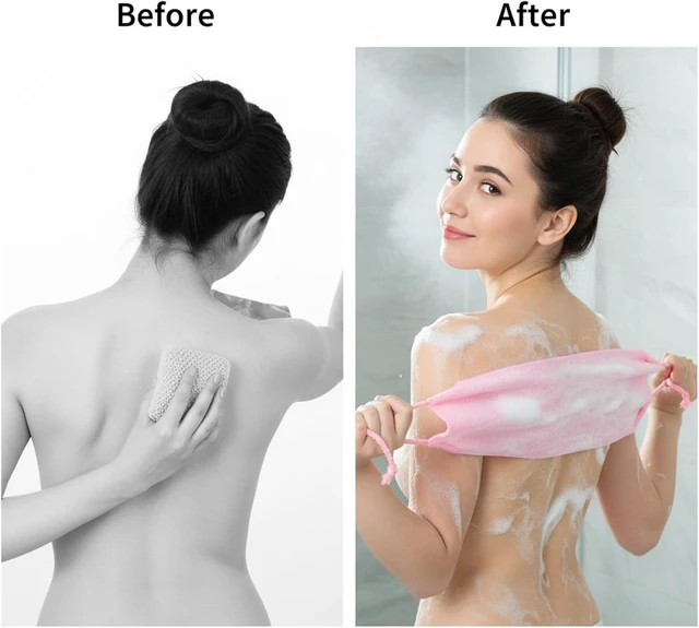 Alt view image 4 of 7 - Unisex Bath Accessory, Double-Sided Stretchable Shower Towel for Body Wash, Exfoliating Back Scrubber Set with Handles